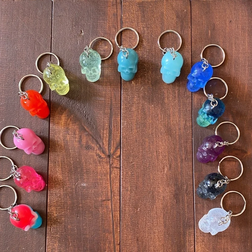 Handmade Resin Clear Purple Skull 3” Keychain Gothic Backpack Bag Charm NEW